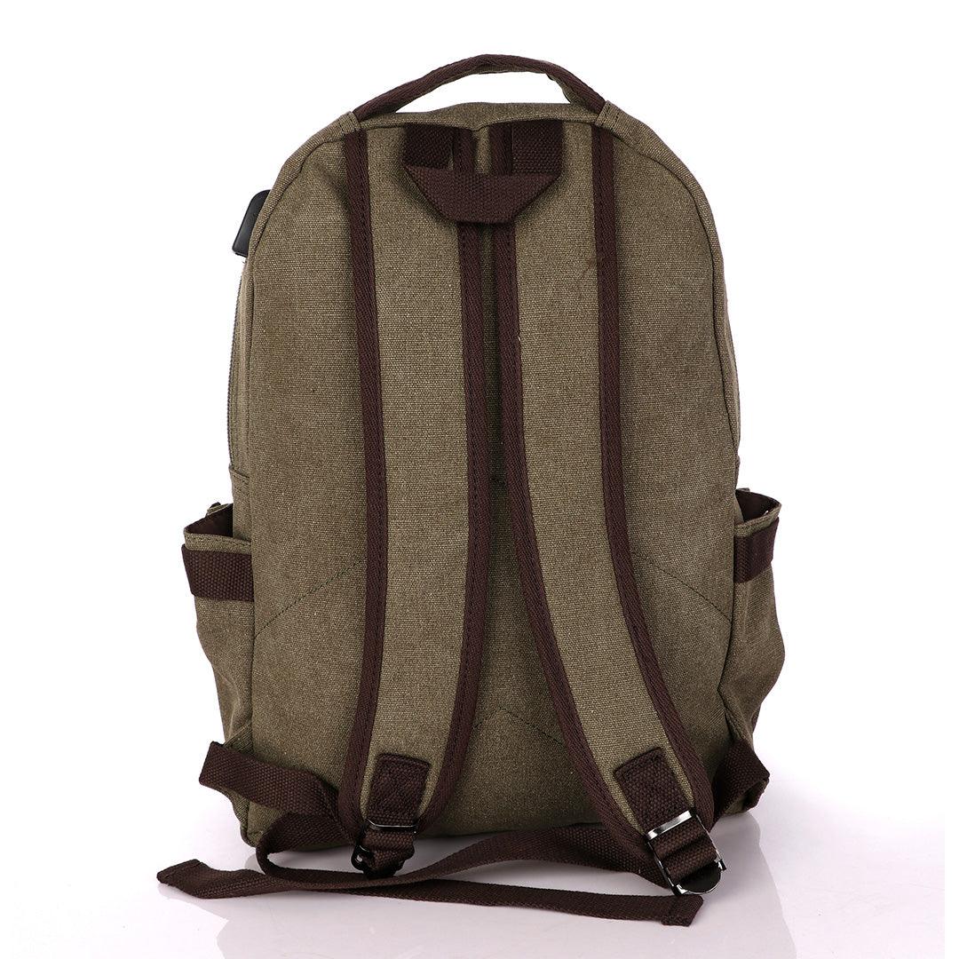 Hiking Canvas Large Capacity Backpack With Usb Charging Ports Bags- Green - Obeezi.com