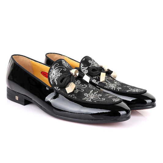 John Foster Gold Flower Graphic Printed Leather Shoe - Obeezi