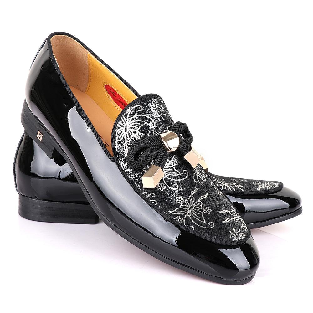 John Foster Gold Flower Graphic Printed Leather Shoe - Obeezi