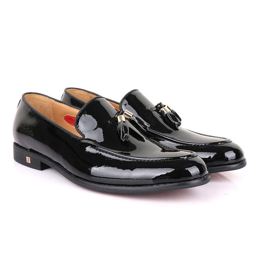 John Foster Men's Wet Lips Leather With Tassel Design-Black - Obeezi