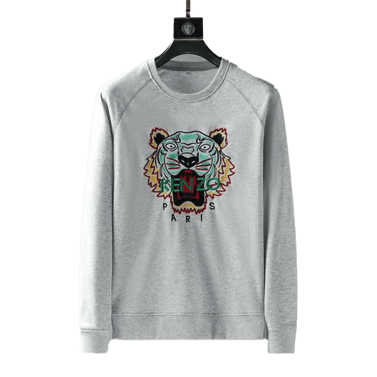 Kenz Full Embroidery Tiger Logo Sweatshirt - Ash - Obeezi.com