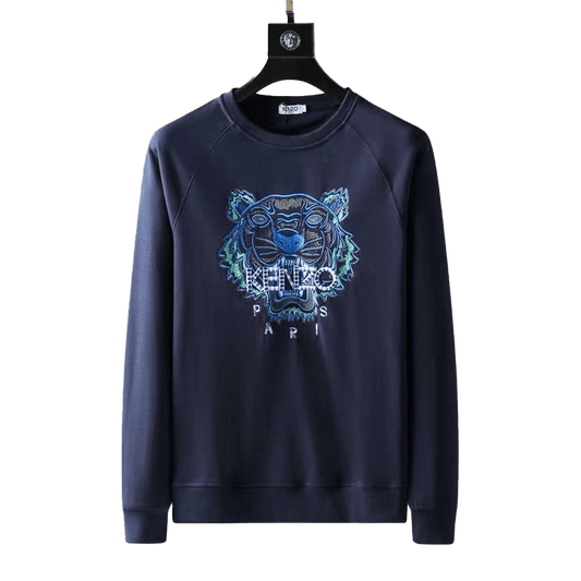 Kenz Full Embroidery Tiger Logo Sweatshirt - Navy Blue - Obeezi.com