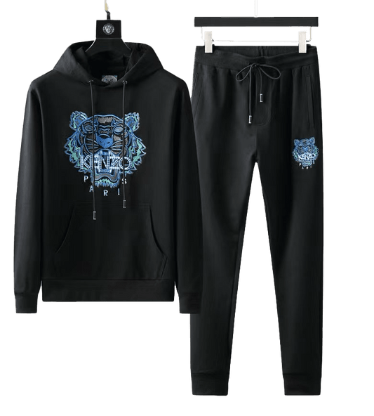 Kenz Paris Full Embroidered Tiger Head Hooded Tracksuit - Black - Obeezi.com