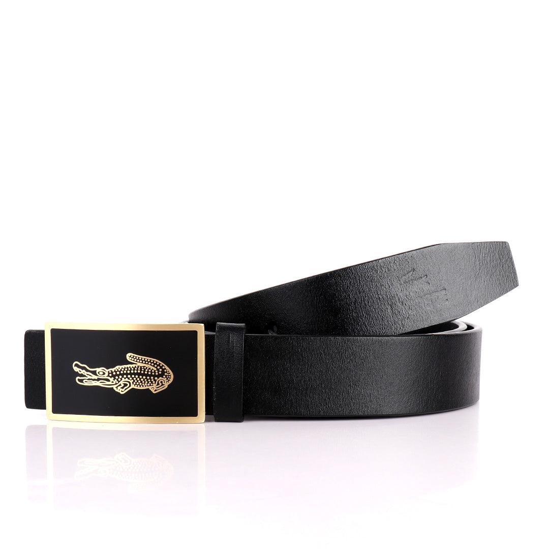 Lacoste Logo Designed Men's Adjustable Genuine Leather Black Belt - Obeezi.com