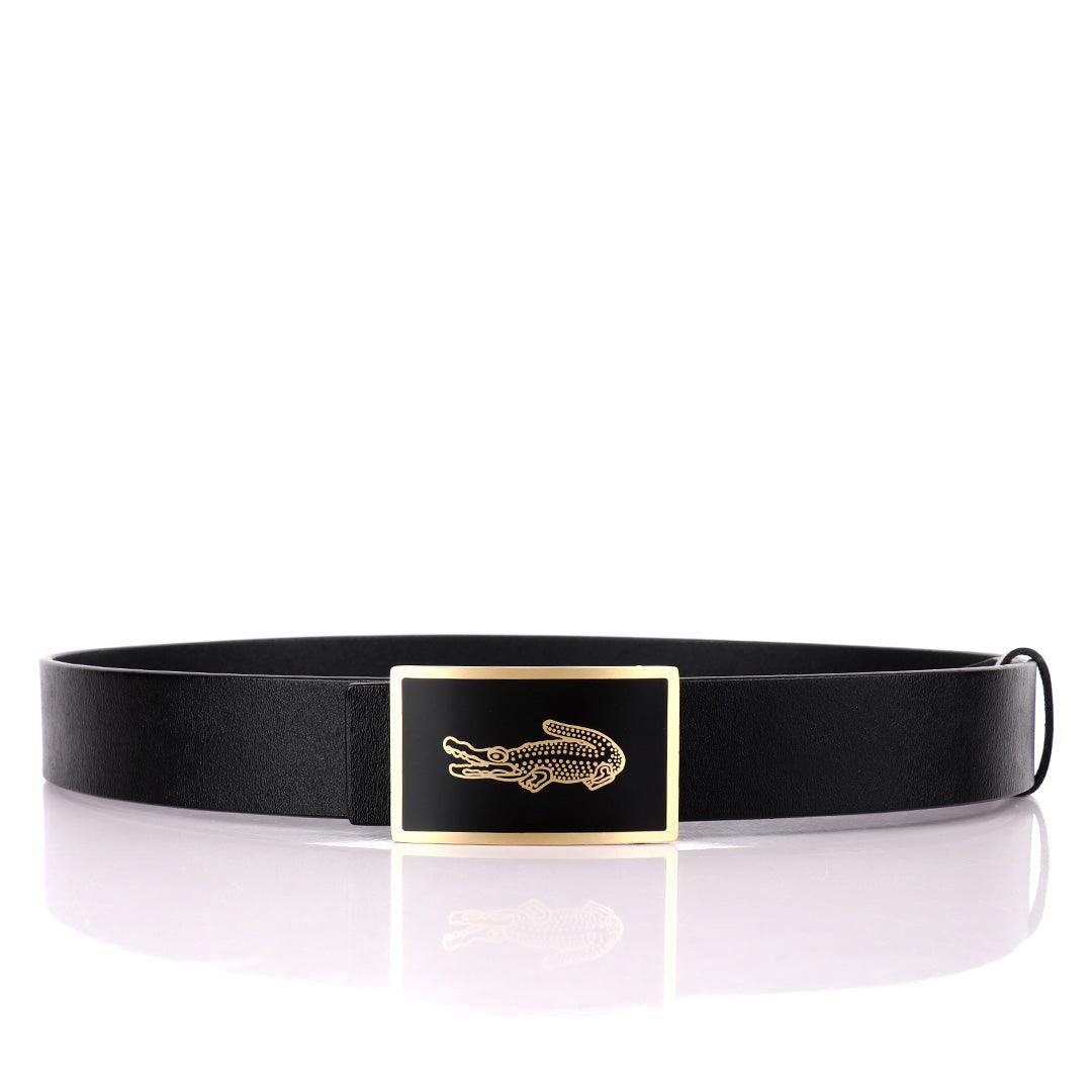 Lacoste Logo Designed Men's Adjustable Genuine Leather Black Belt - Obeezi.com