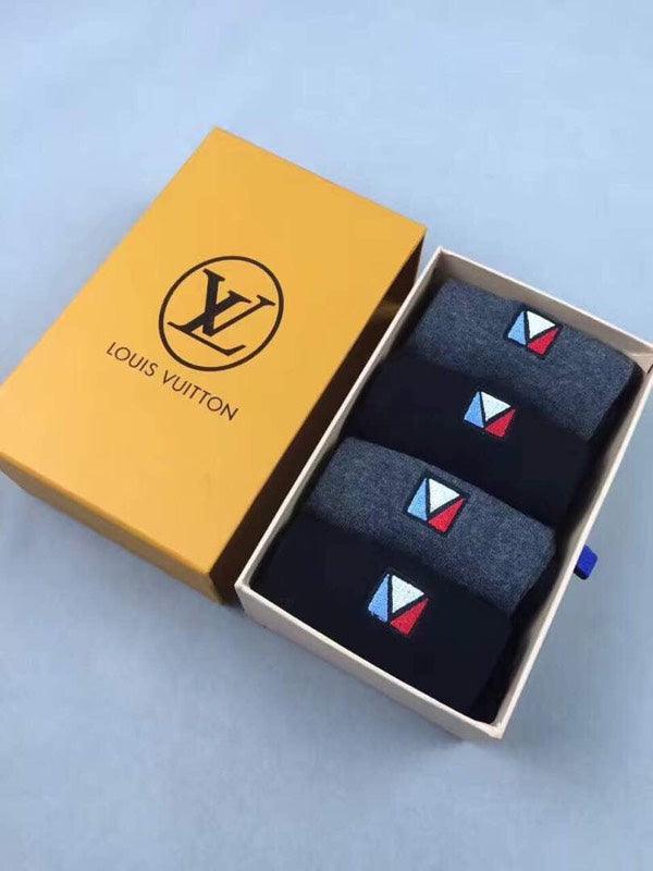 Louis Vuitton 4 Pairs Socks Black and Grey - Obeezi.com