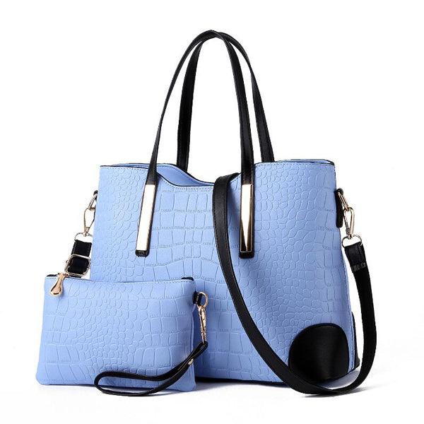 Luxury Designer Skyblue Croc Tote 2 In 1 Handbag - Obeezi.com