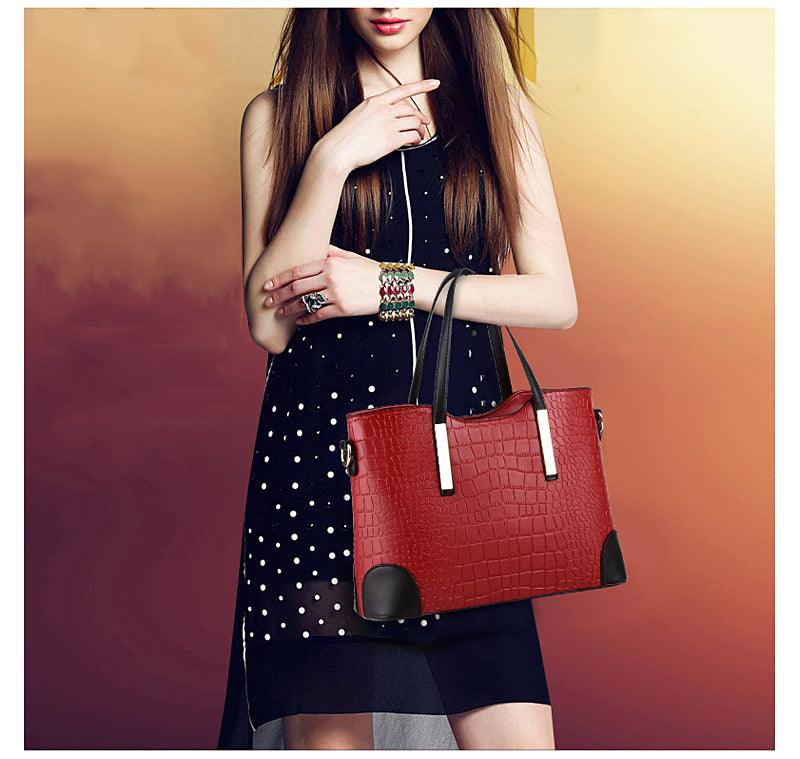 Luxury Designer Skyblue Croc Tote 2 In 1 Handbag - Obeezi.com