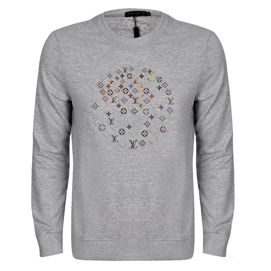 Lv Logo Designed Men's Round Neck Cotton Sweatshirt- Ash - Obeezi.com