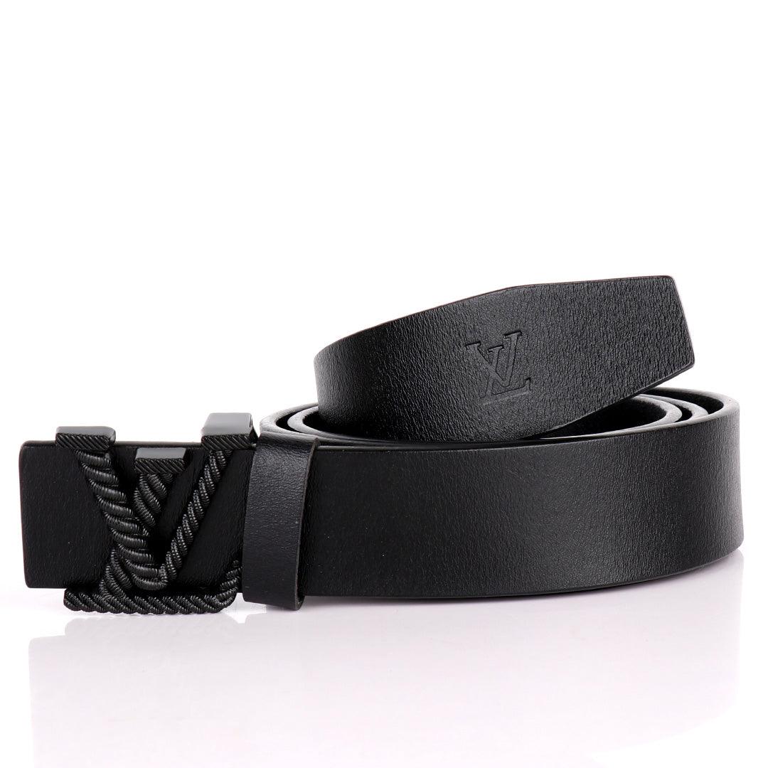 LV Twisted Logo Designed Luxurious Men's Leather Belt- Black - Obeezi.com