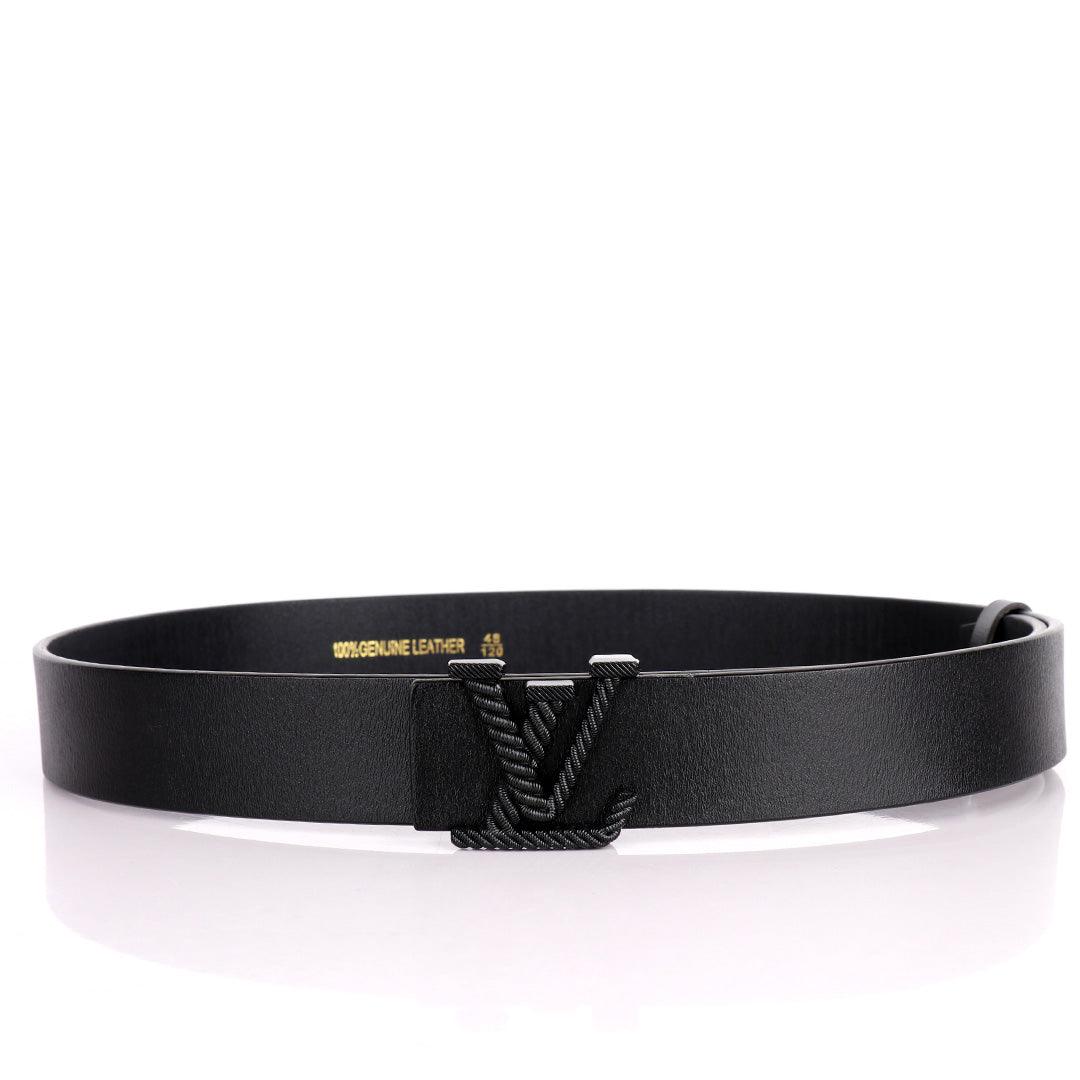 LV Twisted Logo Designed Luxurious Men's Leather Belt- Black - Obeezi.com