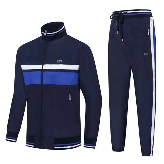 Men's Sport Branded Bands Colour Block Tracksuit- Blue Black - Obeezi.com