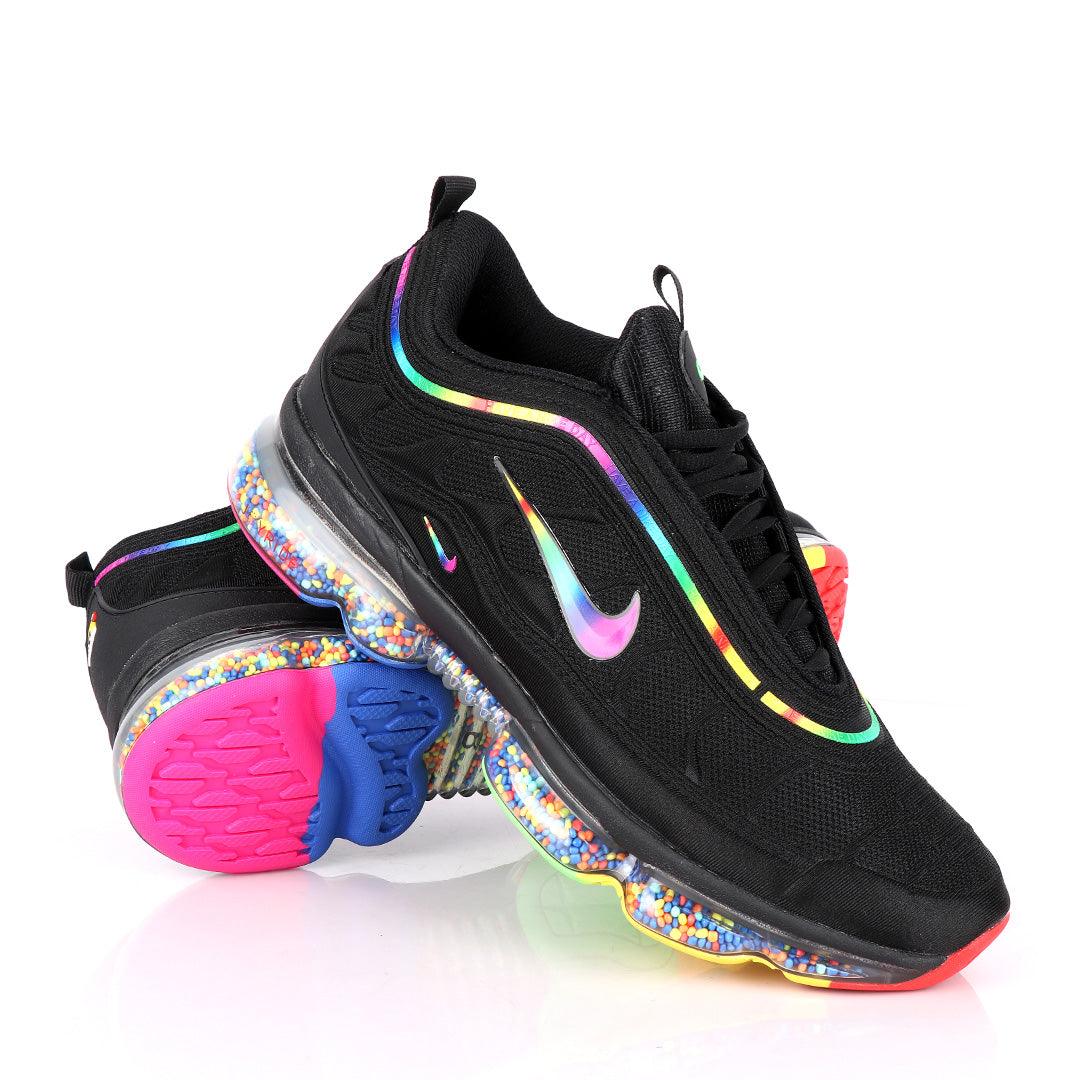 NK Max Black Sneakers With Pearl Filled Tuned Pressure Multi-colored Sole And Logo Design - Obeezi