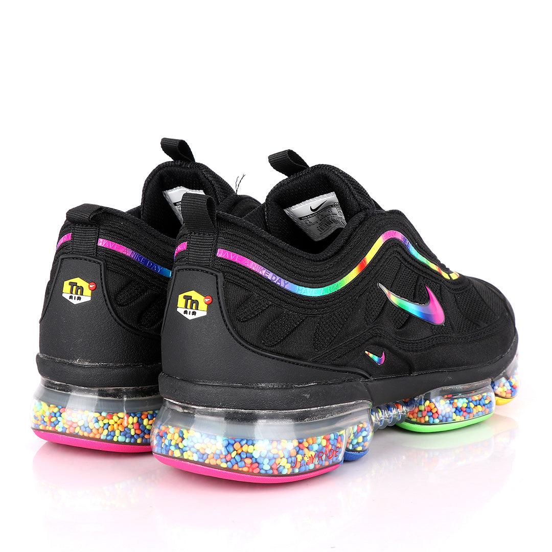 NK Max Black Sneakers With Pearl Filled Tuned Pressure Multi-colored Sole And Logo Design - Obeezi