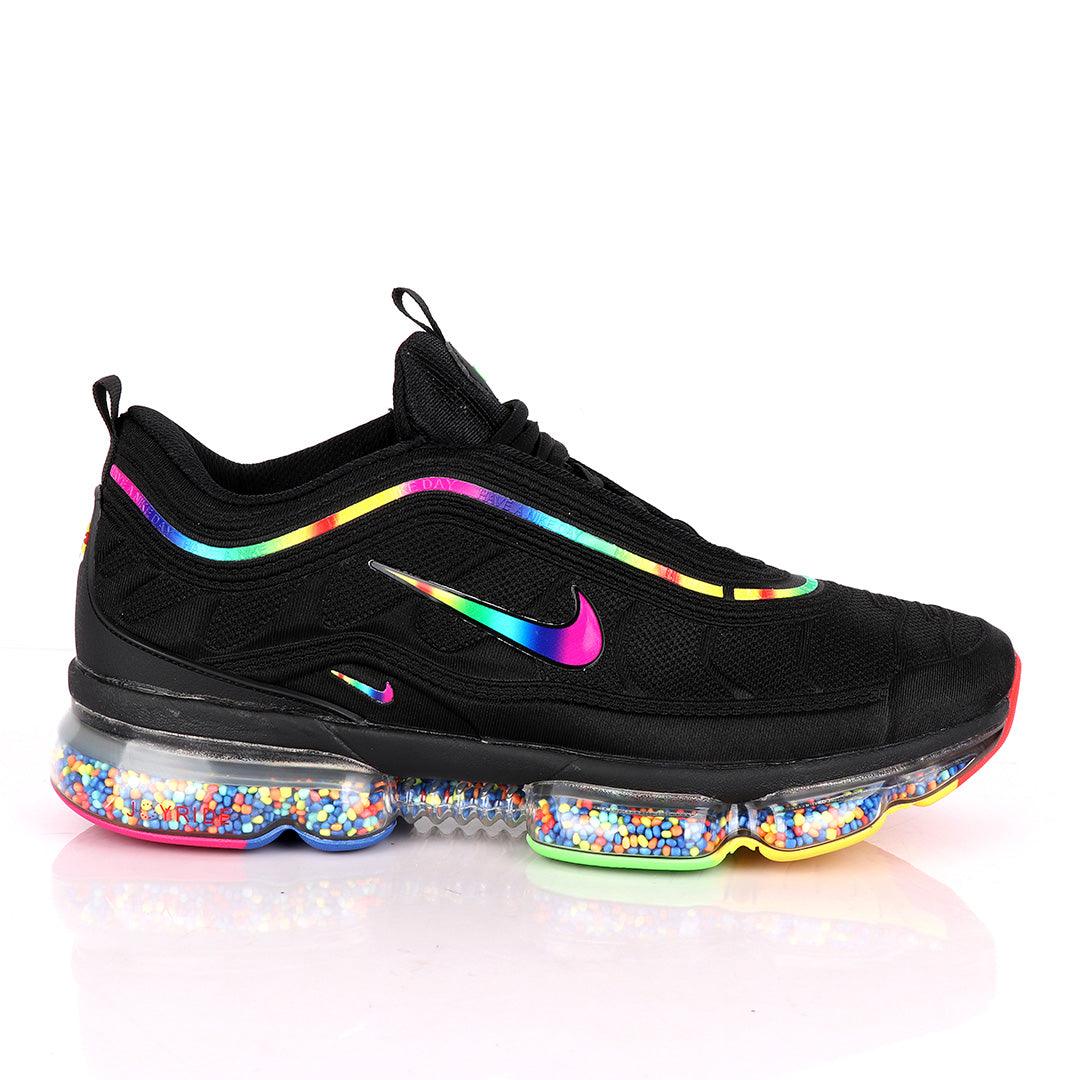 NK Max Black Sneakers With Pearl Filled Tuned Pressure Multi-colored Sole And Logo Design - Obeezi