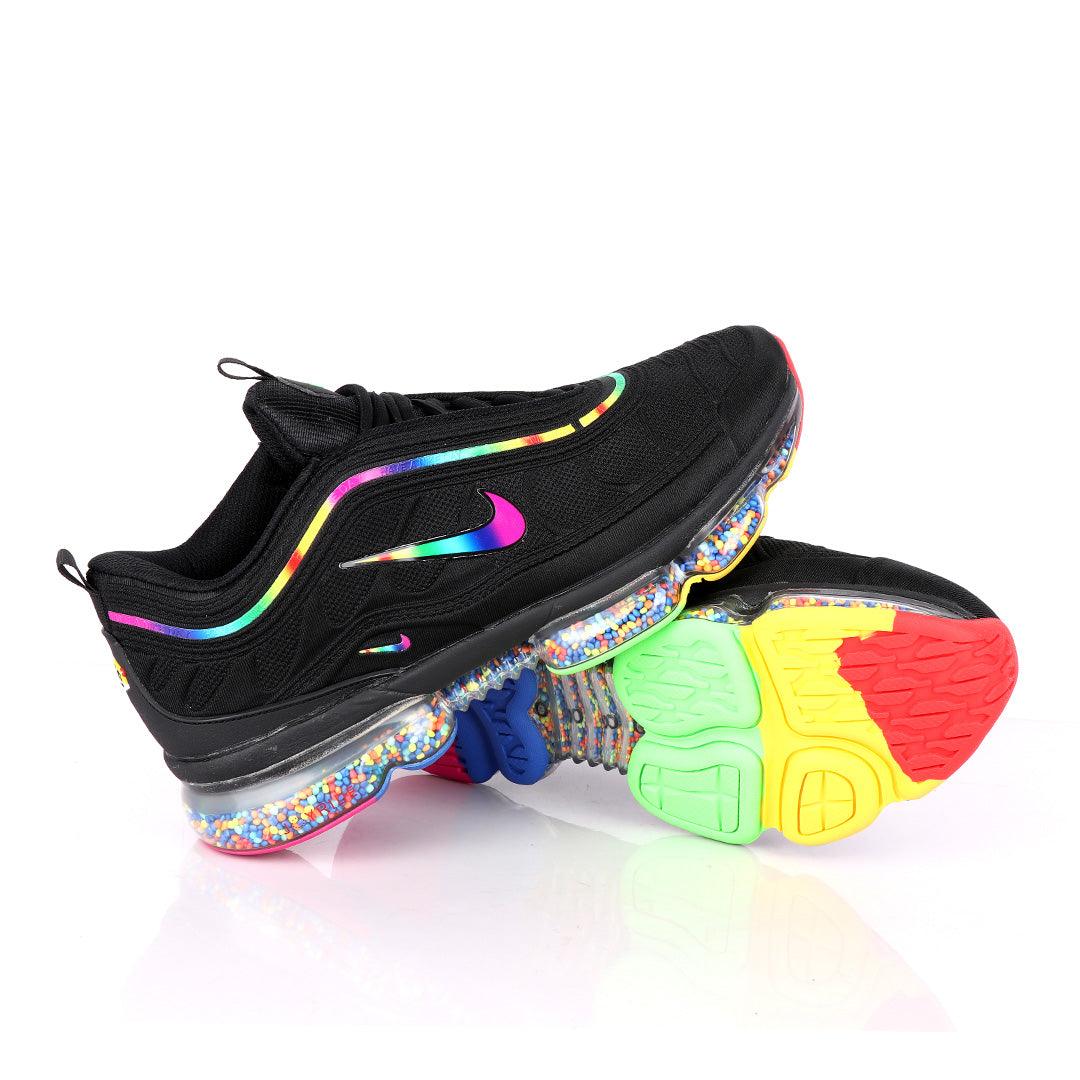 NK Max Black Sneakers With Pearl Filled Tuned Pressure Multi-colored Sole And Logo Design - Obeezi