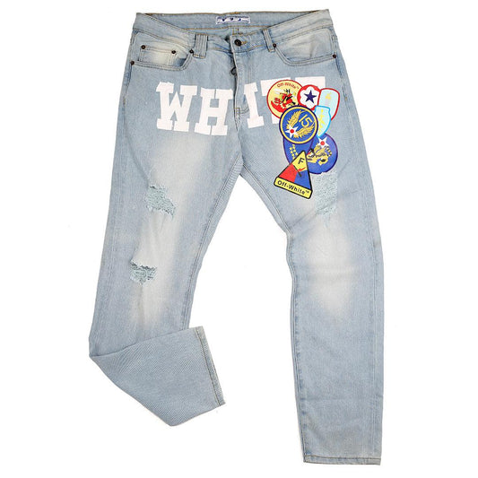 Off Authentic Ripped And Logo Designed Denim Jean - Blue - Obeezi.com