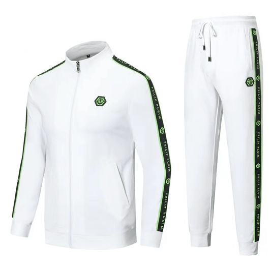 Phil Logo Designed Two Piece Cotton Designed Track Suit - White - Obeezi.com