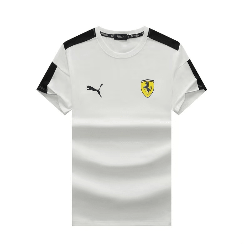 PM Scuderia FER Industry Lightweight Black Side Logo T-Shirt- White - Obeezi.com