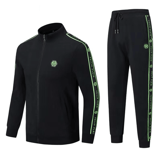 PP Branded Two Piece Cotton Designed Track Suit - Black - Obeezi.com