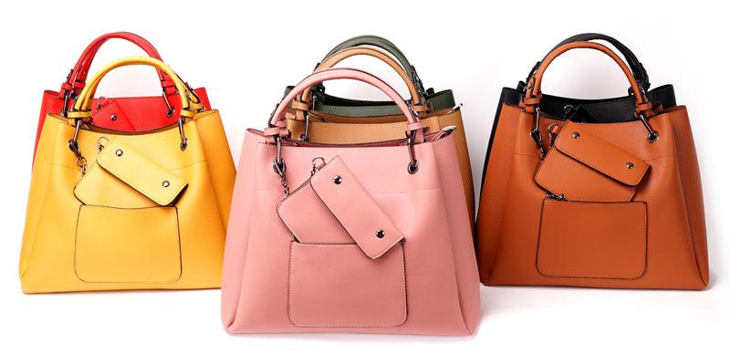 Prolific Colourful 3 in 1 Genuine Leather Women Black Handbags - Obeezi.com