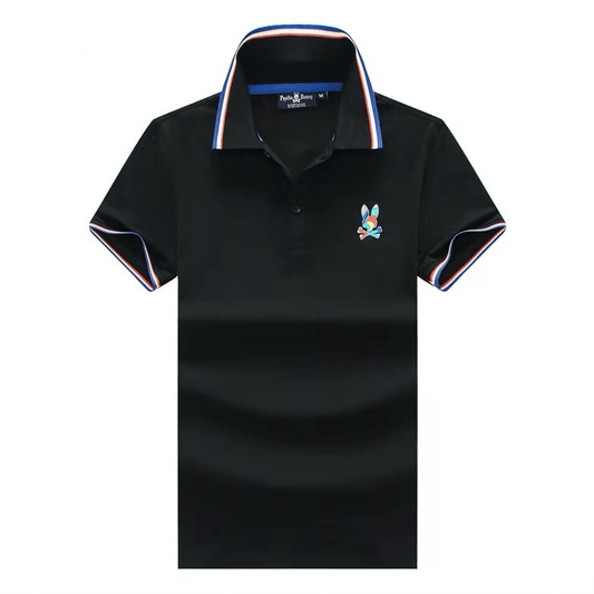 Psy Bunny Collar Relax Striped Regular Fit Polo- Black - Obeezi.com