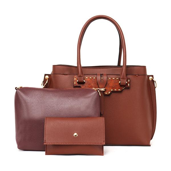 Rad Apricot Leather 3 In 1 Handbag With Wood Trimmings - Obeezi.com
