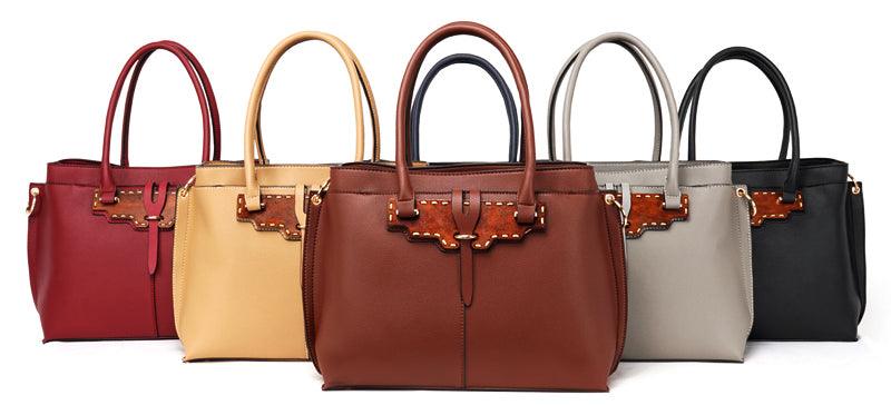Rad Apricot Leather 3 In 1 Handbag With Wood Trimmings - Obeezi.com
