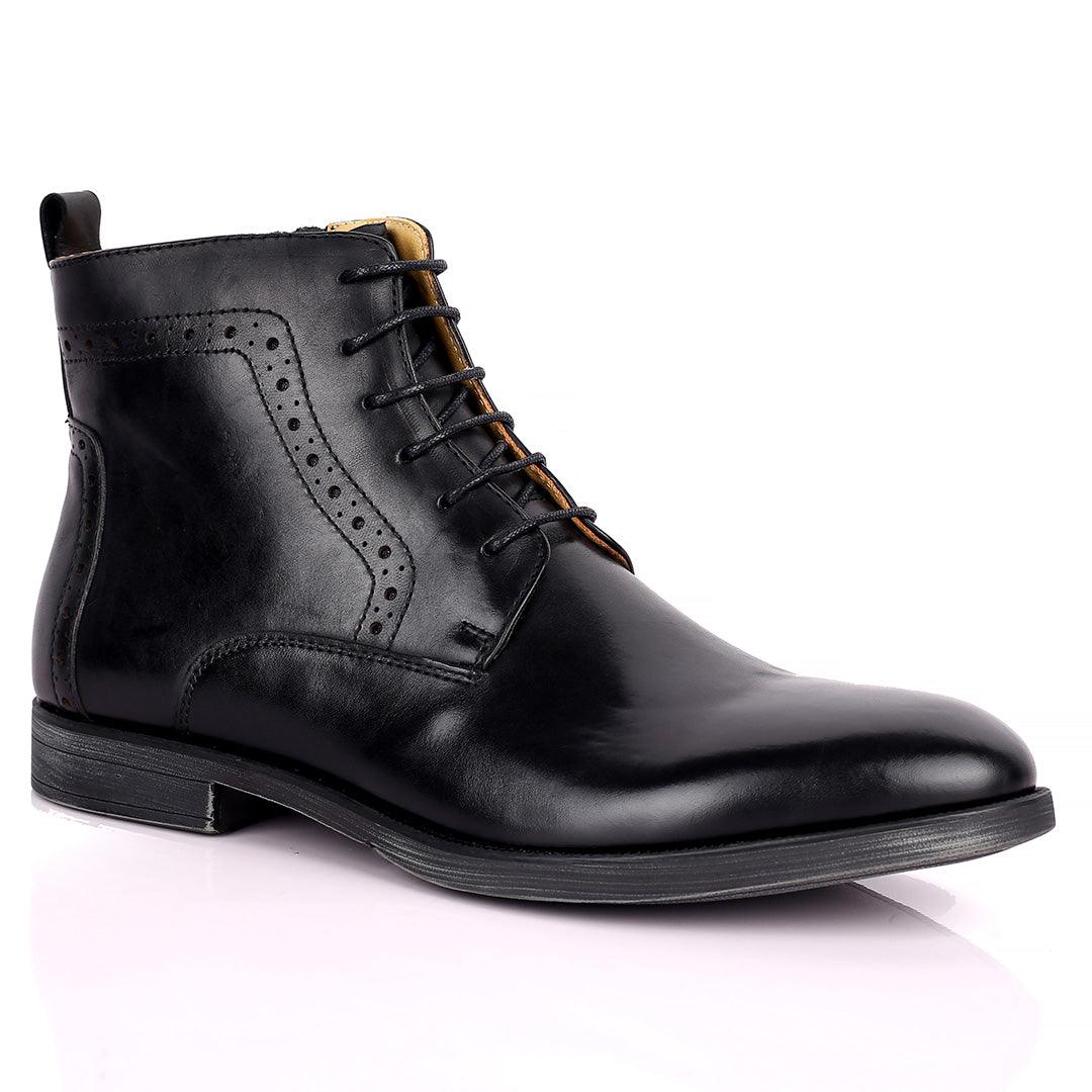 Renato Dulbecc High Ankle Perforated Lace Up Black Formal Shoe - Obeezi.com