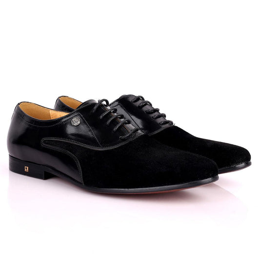 Ross Exquisite Half Suede Designed Lace up Leather Shoe - Black - Obeezi.com