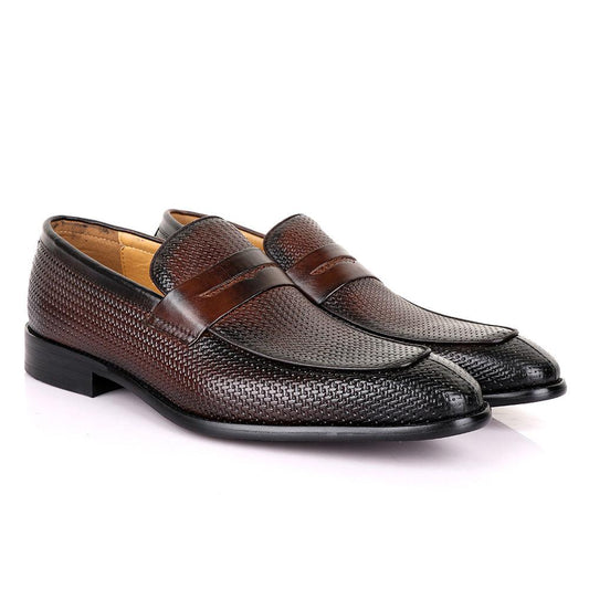 Valentino Woven Classic Coffee Leather Shoe - Obeezi