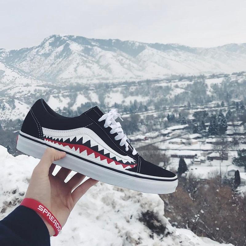 Vans X Old Skool Bape Sharktooth Black White Men Sneakers - Obeezi