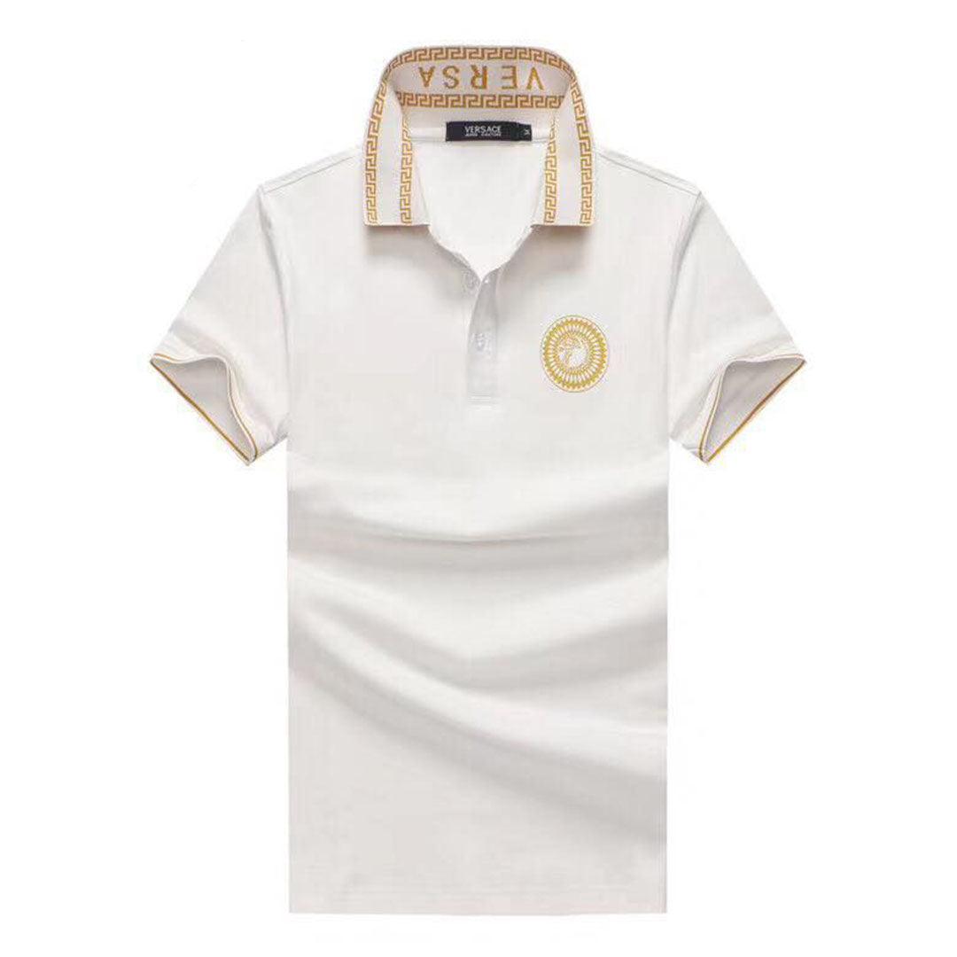 Vers Crested Logo With Collar Design White Polo Shirt - Obeezi