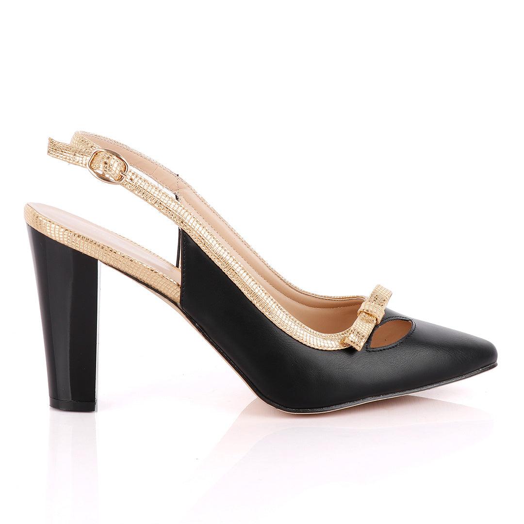 Vincci Classic Ladies Pointed Toe Pumps Buckle Black And Gold Heels Shoe - Obeezi