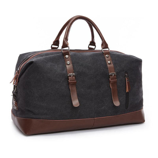 Vintage Canvas Large Capacity Weekend Tote Travel Handbag-Black - Obeezi.com