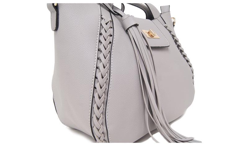 Vintage Classic Weave And Tassels Handbag- Grey - Obeezi.com
