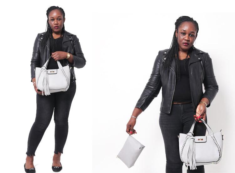 Vintage Classic Weave And Tassels Handbag- Grey - Obeezi.com