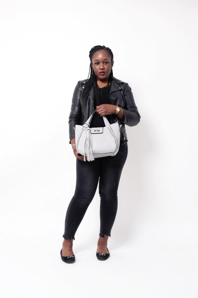 Vintage Classic Weave And Tassels Handbag- Grey - Obeezi.com