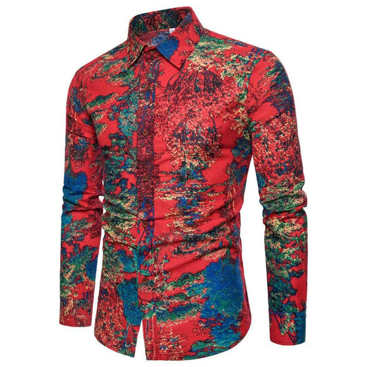 Vintage Red Tom Print LongSleeve Shirt - Obeezi