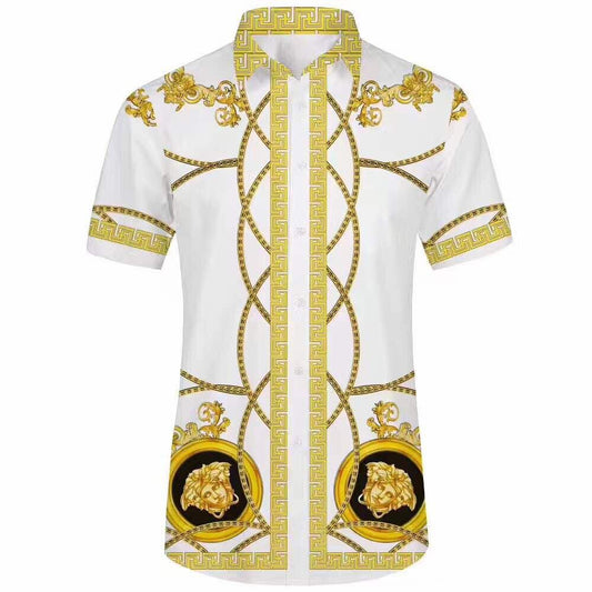 Vintage Ve JEANS White & Gold Short Sleeve Shirt - Obeezi