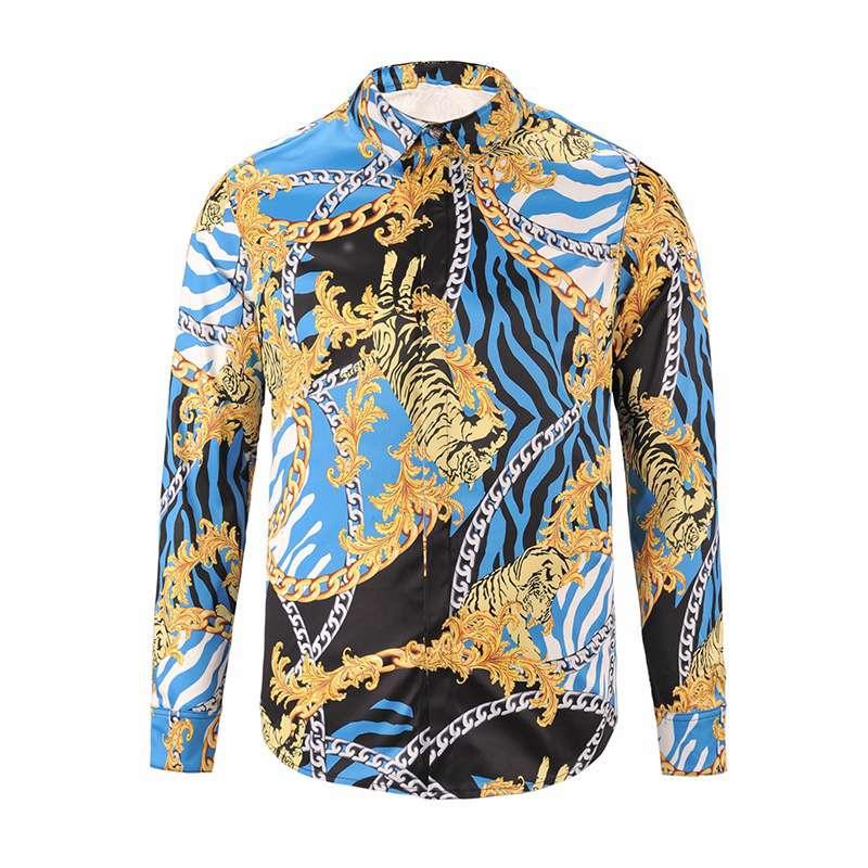 Vintage VE Quilted Silk Baroque Longsleeve Shirt -Blue - Obeezi