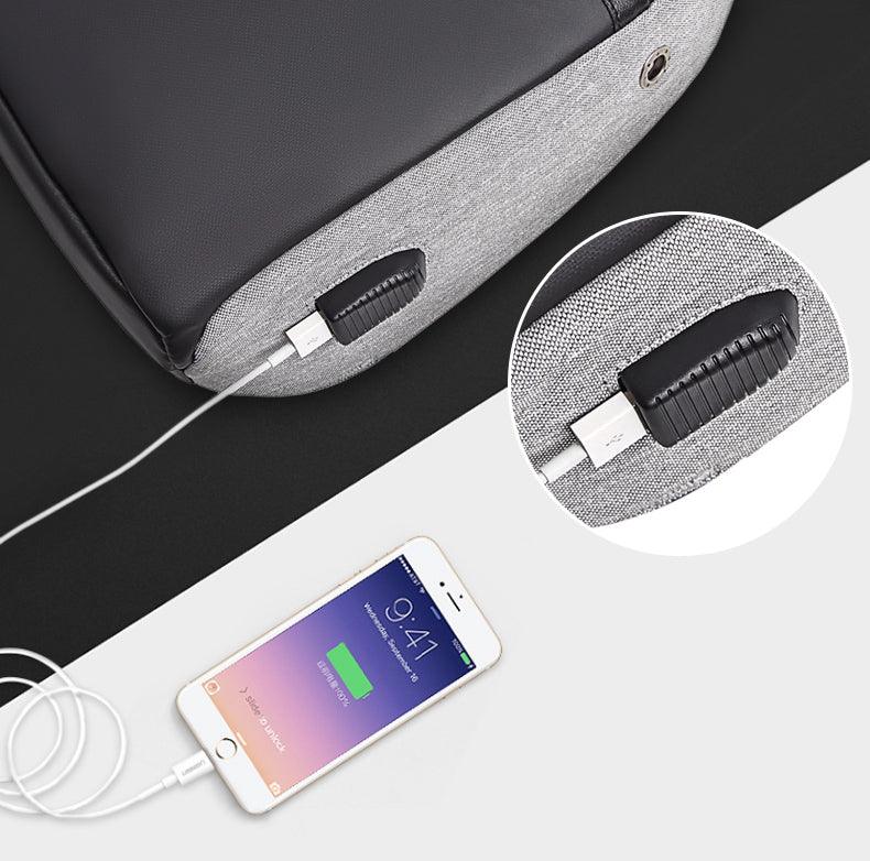 Waterproof Crossbody Bag with USB- Grey - Obeezi.com