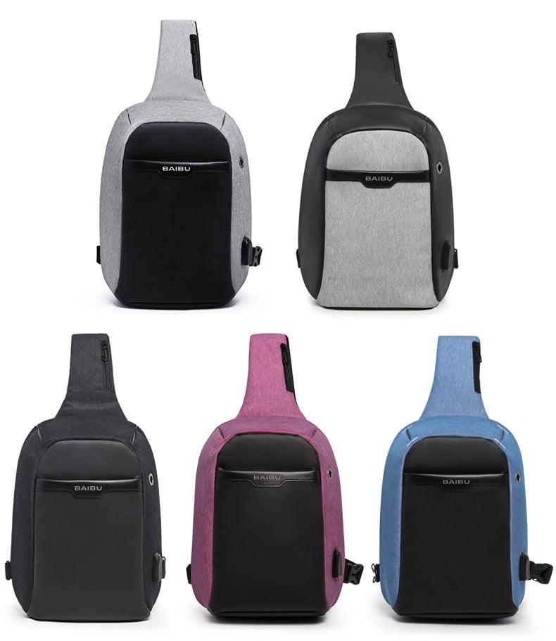 Waterproof Crossbody Bag with USB- Grey - Obeezi.com