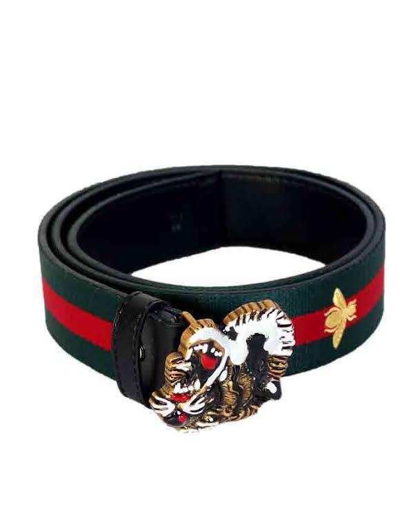 Web Bee Print With Tiger Buckle Green/Red - Obeezi.com