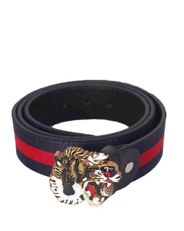 Web Tiger Buckle Belt With Bee Print Navy blue and Red Stripe - Obeezi.com
