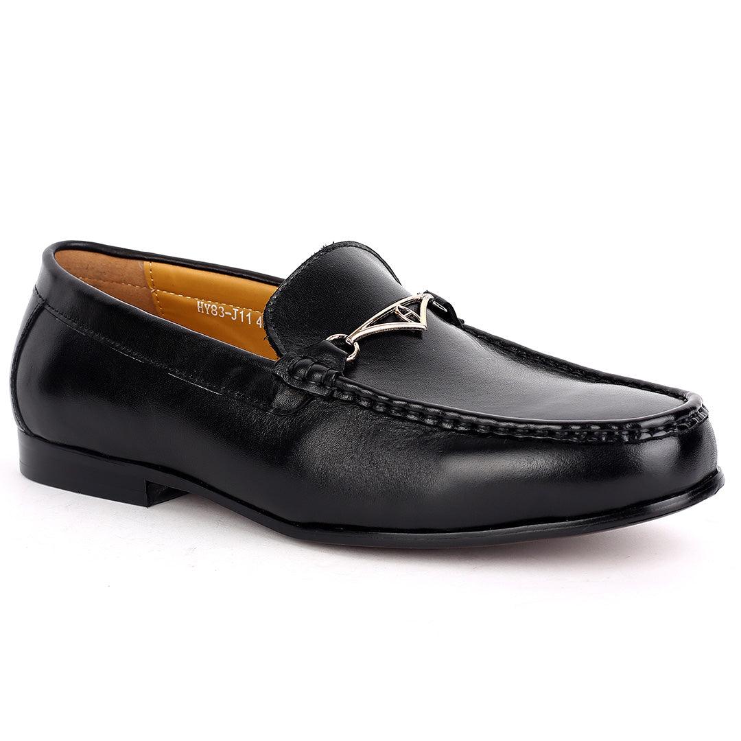 Weston Magnificent Leather Gold Designed Loafers Shoe - Black - Obeezi.com