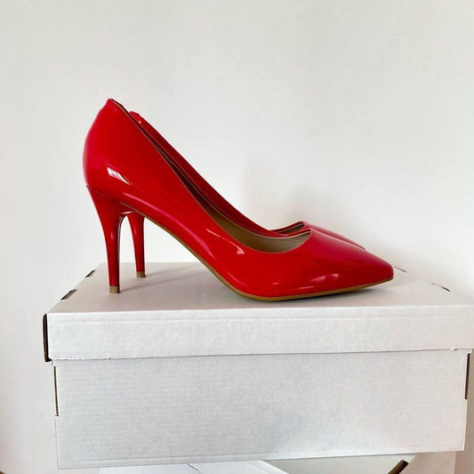 Women's Red Shiny Leather Pointed Toe Stilettos High Heels Shoe - Obeezi.com