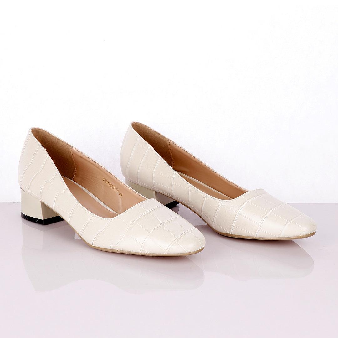 Zara Balc Classic Leather Biege Thick Heel Women's Shoe - Obeezi