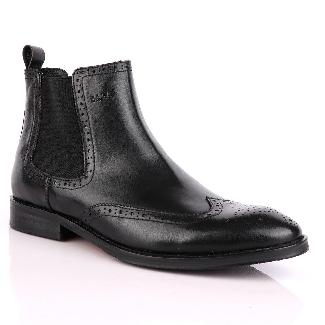 Zara High tops Brogues Crested Black Boot - Obeezi