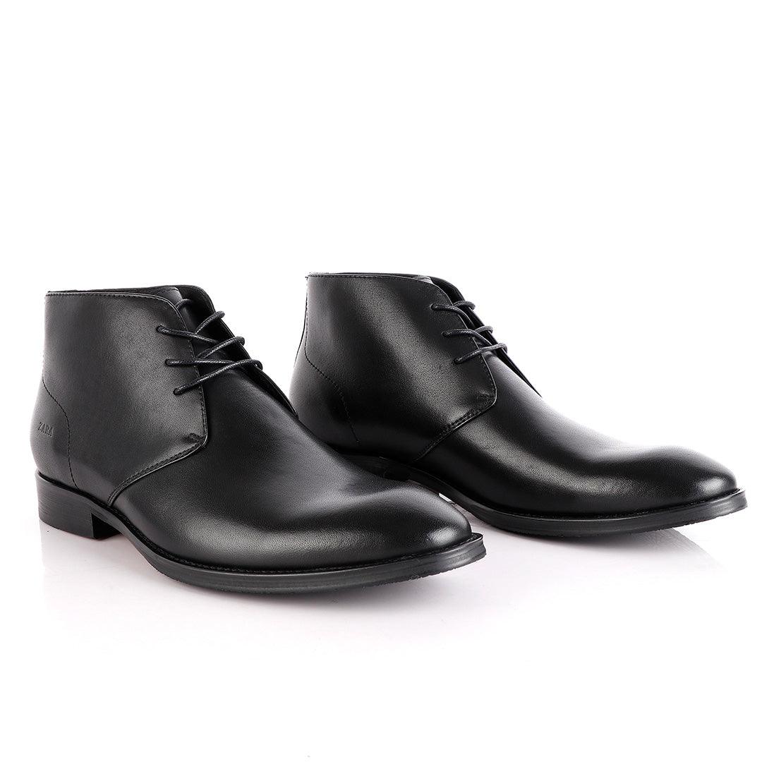 Zara High tops Brogues Lace up Black Leather Chelsea Boot - Obeezi